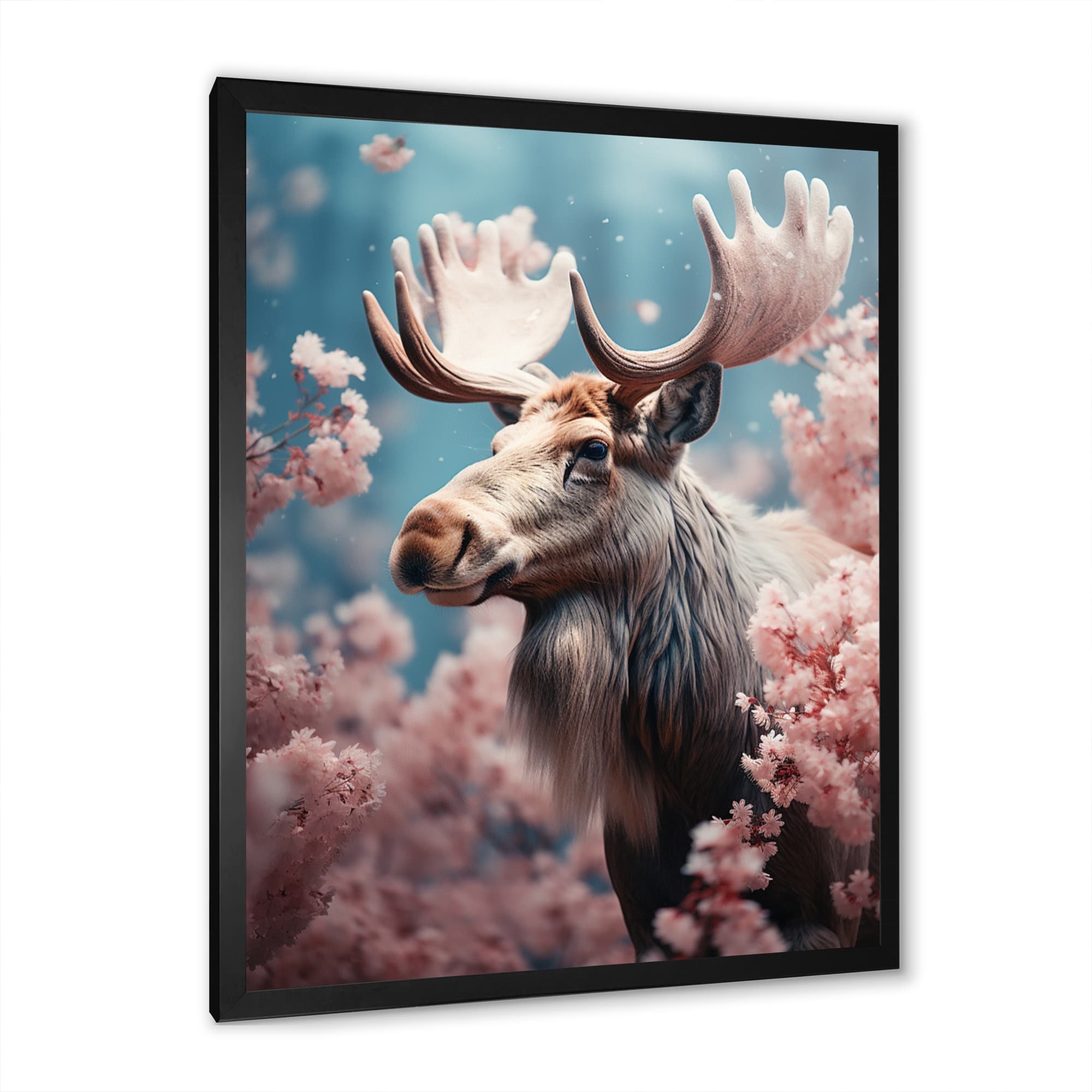 Designart "Pink Moose Spring Awakening I" Moose Framed Canvas Art Print